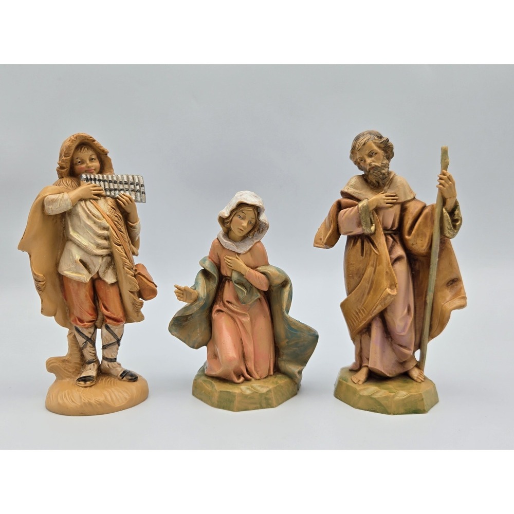 Fontanini Christmas Nativity Figure Lot 1991 Mary Joseph 1987 Eli Boy with Flute